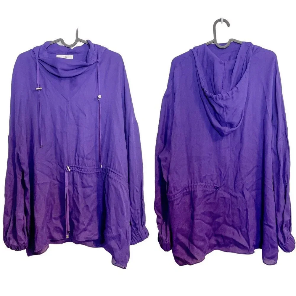 Tibi Viscose Drawstring Hoodie Pullover Purple M